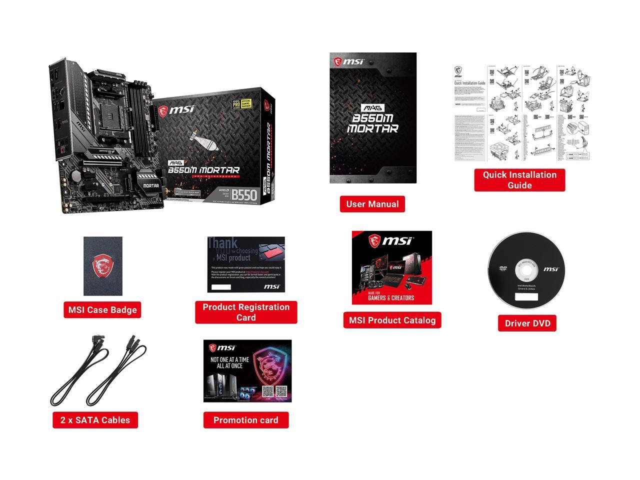 Msi Mag B550M Mortar Am4 Amd B550 Sata 6Gb/S Micro Atx Amd Motherboard