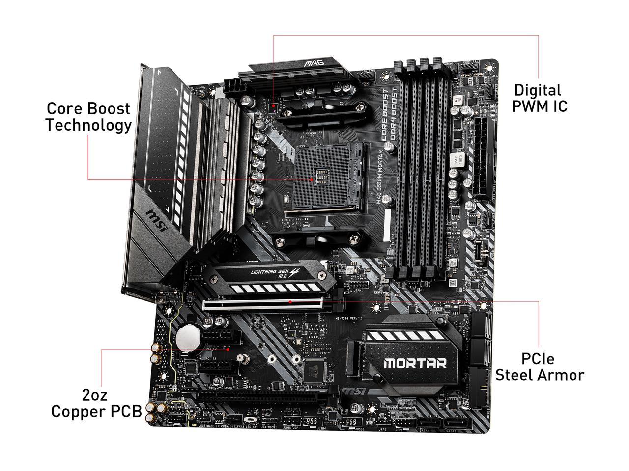 Msi Mag B550M Mortar Am4 Amd B550 Sata 6Gb/S Micro Atx Amd Motherboard