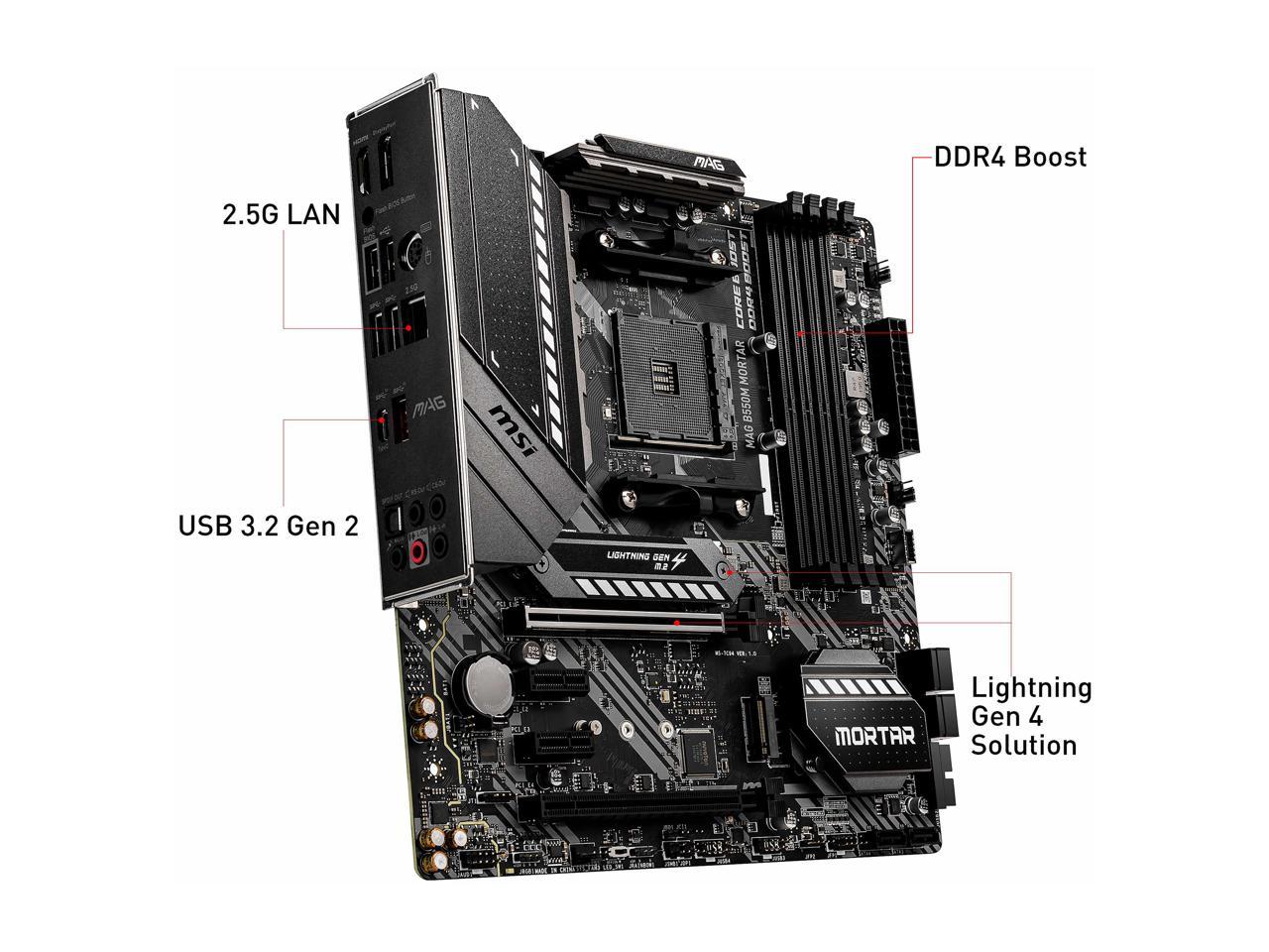 Msi Mag B550M Mortar Am4 Amd B550 Sata 6Gb/S Micro Atx Amd Motherboard