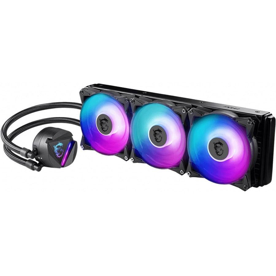 Msi Mag Series Coreliquid 360R, Rgb Cpu Liquid Cooler (Aio): Rotatable Blockhead Design, 360Mm Radiator, Triple 120Mm Rgb Pwm Fans