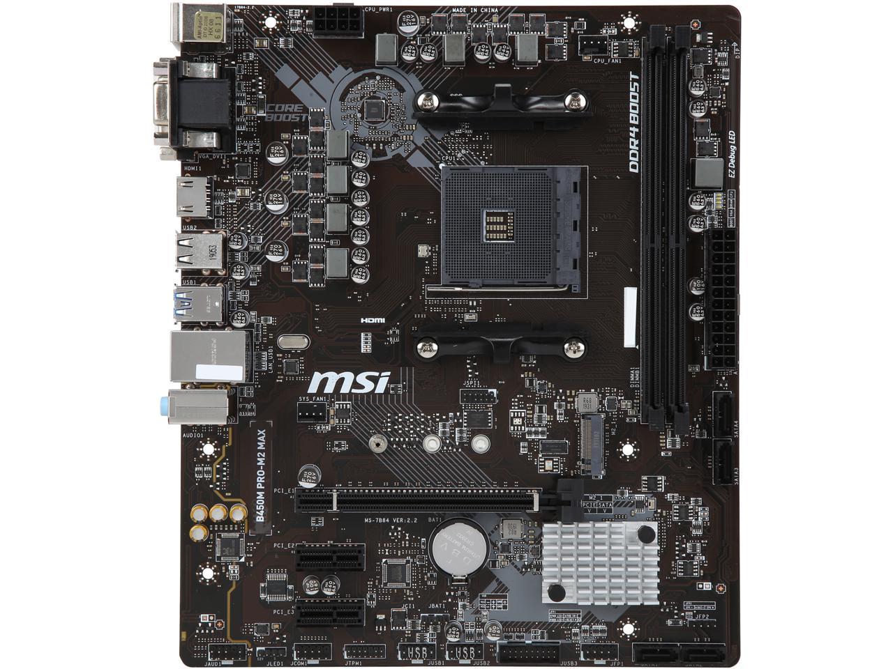 Msi Pro B450M Pro-M2 Max Am4 Amd B450 Sata 6Gb/S Micro Atx Amd Motherboard