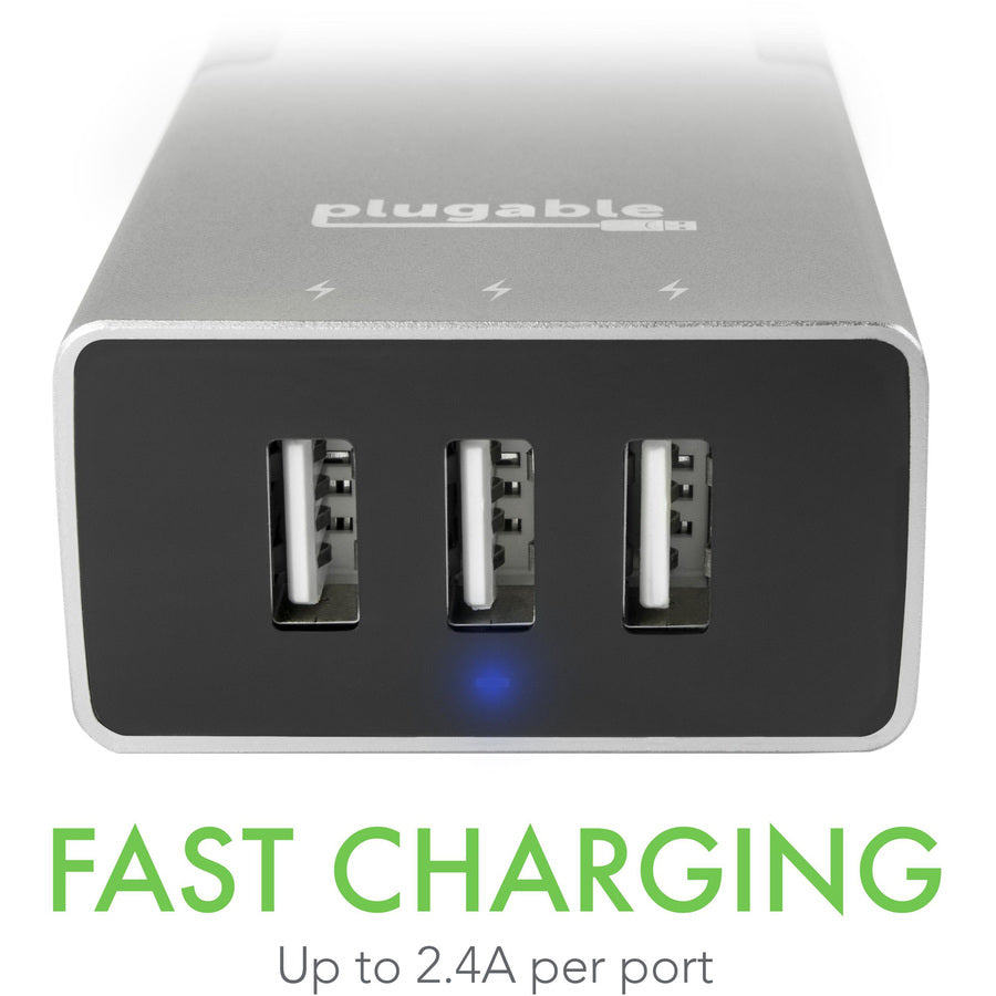 Plugable 2-Outlet Travel Power Strip with Built-In 3-Port 20W USB Universal Smart Charger PS2-USB3