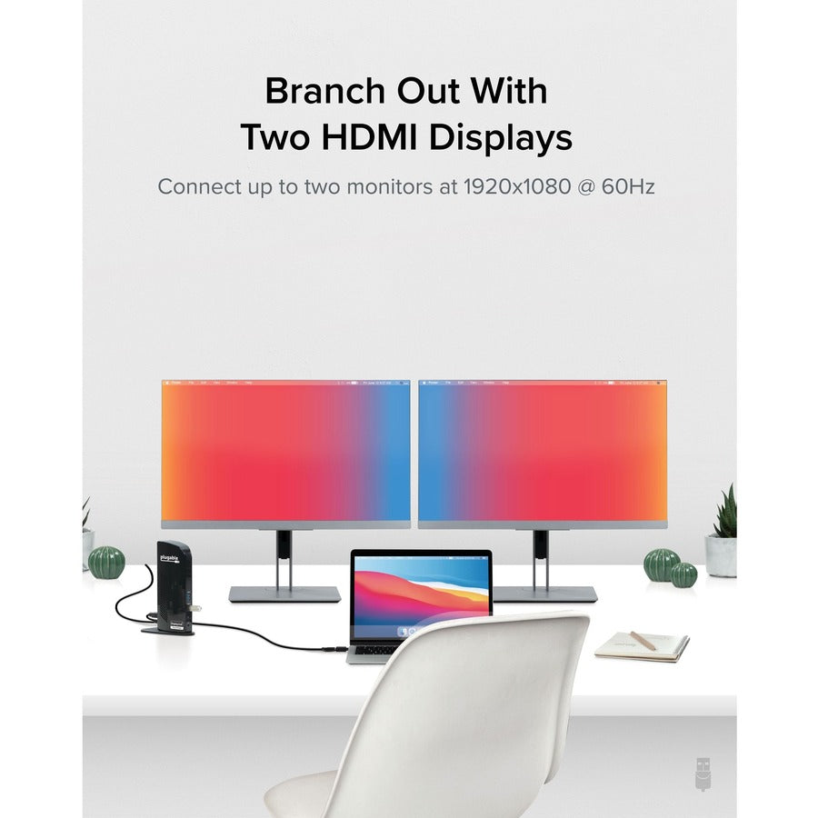 Plugable Laptop Docking Station Dual Monitor for USB-C or USB 3.0 UD-3900C