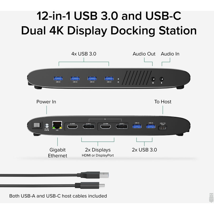 Plugable USB 3.0 Dual 4K Display Horizontal Docking Station with DisplayPort and HDMI for Windows and Mac UD-6950H