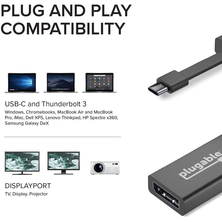 Plugable USB C to DisplayPort Adapter 4K 60Hz, Thunderbolt 3 to DisplayPort Adapter USBC-TDP