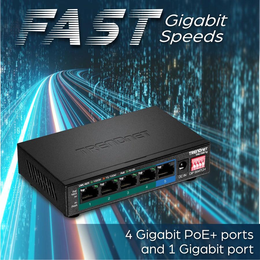 PoE+ Switch - 5-Port Gigabit Power Over Ethernet Switch 60W | TRENDnet TPE-TG51G