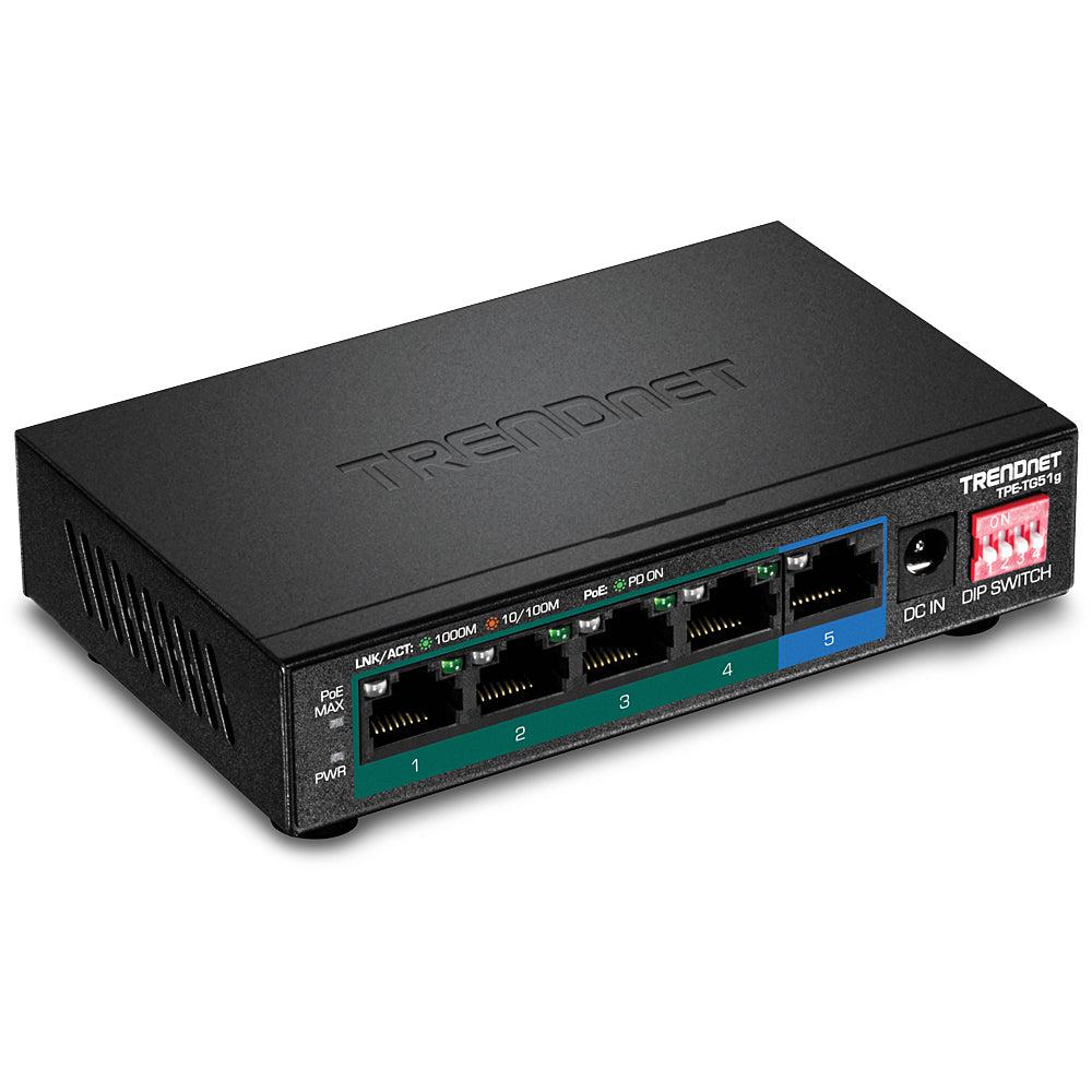 PoE+ Switch - 5-Port Gigabit Power Over Ethernet Switch 60W | TRENDnet TPE-TG51G