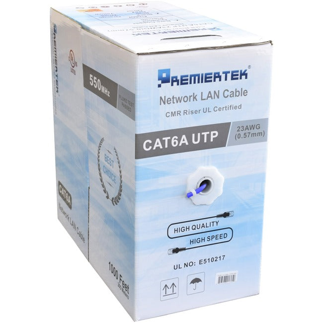 Premiertek CAT6A 1000FT Copper Blue UL-CMR-CAT6A-BL