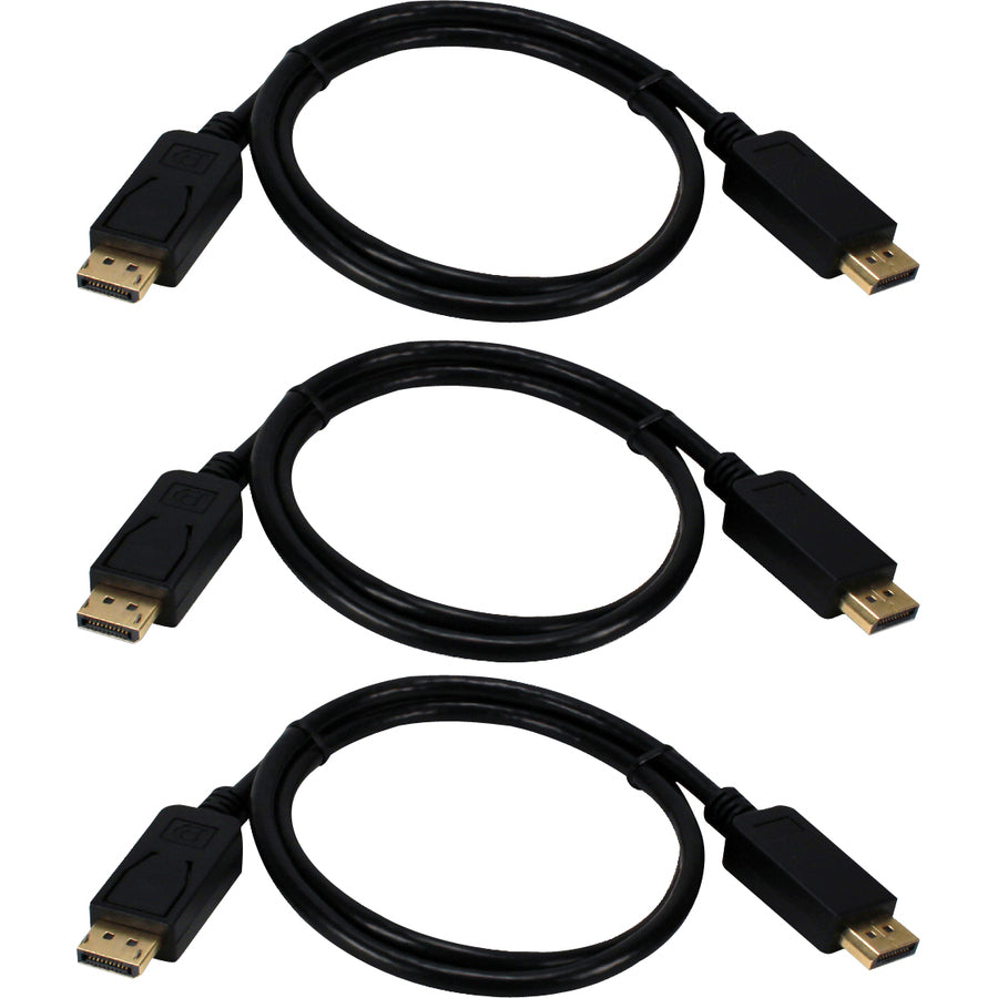 QVS 3-Pack 10ft DisplayPort Digital A/V UltraHD 4K Black Cable with Latches DP-10-3PK