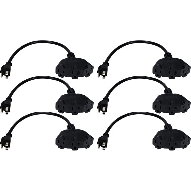Qvs 6-Pack 12 Inches 3-Outlet Outletsaver Ac Power Splitter Adaptor