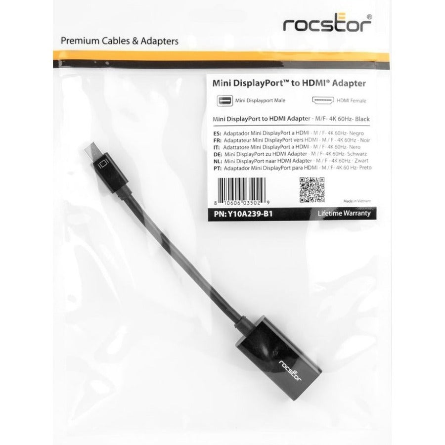 Rocstor Mini DisplayPort to HDMI Adapter - 4K mDP to HDMI Converter - UHD 4K 60Hz Y10A239-B1