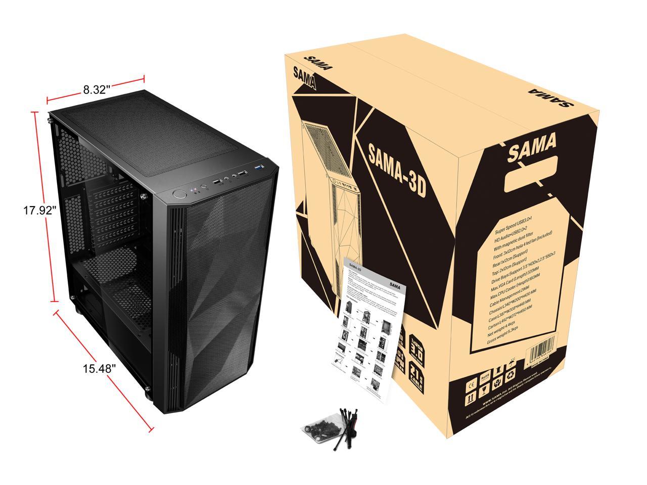 Sama Sama-3D Black Steel / Tempered Glass Atx Mid Tower Computer Case