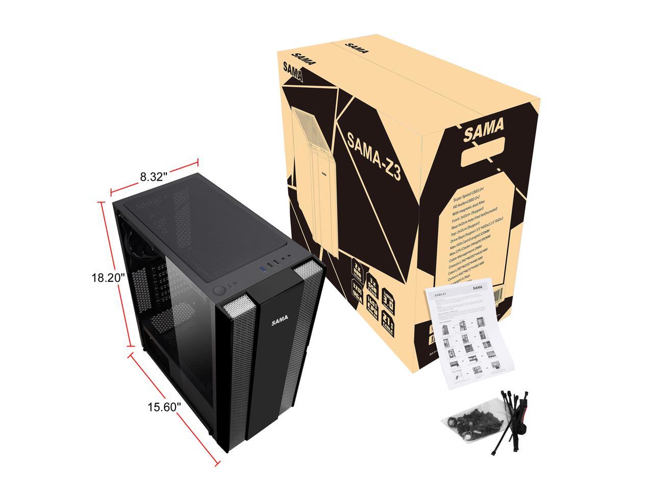 Sama Sama-Z3 Black Steel / Tempered Glass Atx Mid Tower Computer Case