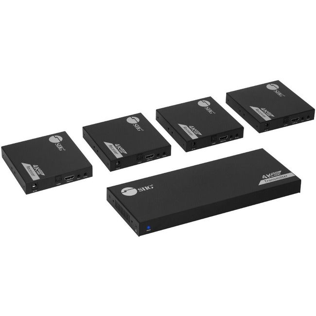 SIIG 1x4 4K 60Hz HDMI Splitter Over Cat6 Extender with Loopout/IR/ARC & RS-232 - Up to 230ft (70m) - Near Zero Latency CE-H27A11-S1