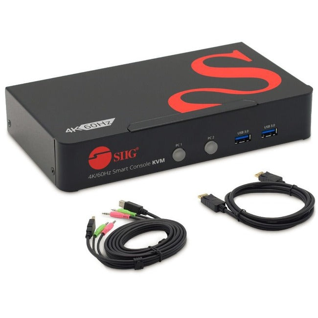 SIIG 2 Port 4K 60Hz DisplayPort 1.2 KVM Switch with USB 3.0 and Multi-Media ports CE-DP0F11-S1