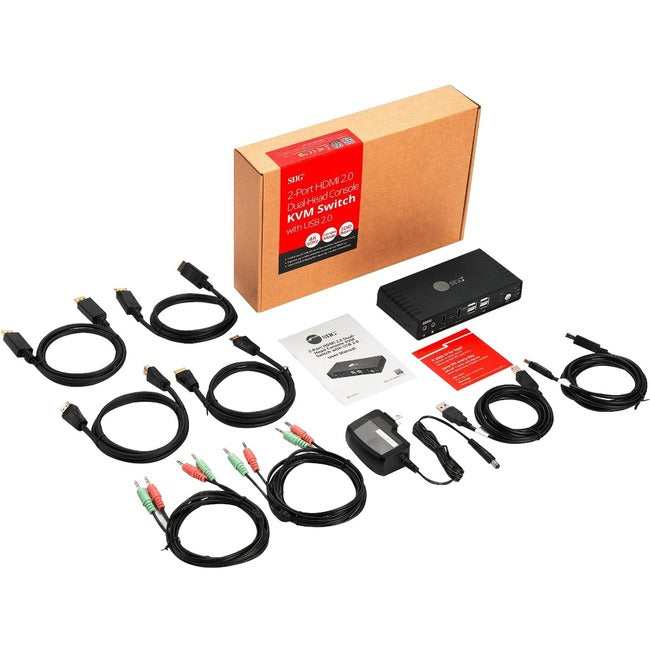 SIIG 2 Port 4K HDMI 2.0 Dual-Head Console KVM Switch with USB 2.0 CE-KV0911-S1