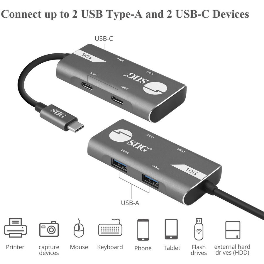 SIIG 4-Port USB 3.1 Gen 2 10G Hub - 2A2C JU-H40G11-S1
