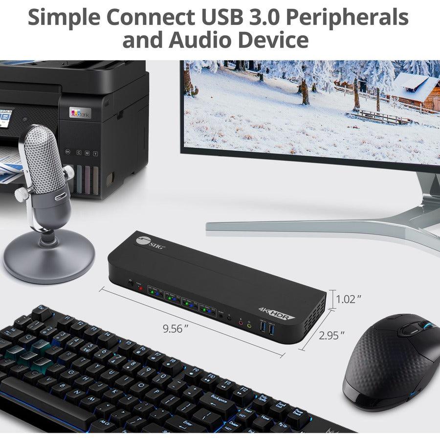 SIIG 4x1 DisplayPort 4K KVM USB 3.0 Switch with Remote Control CE-KV0D11-S1