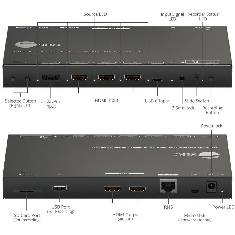 SIIG 5x3 Multi-Format 4K 60Hz Presentation Switcher & Recorder 230ft - TAA Compliant CE-H26S11-S1