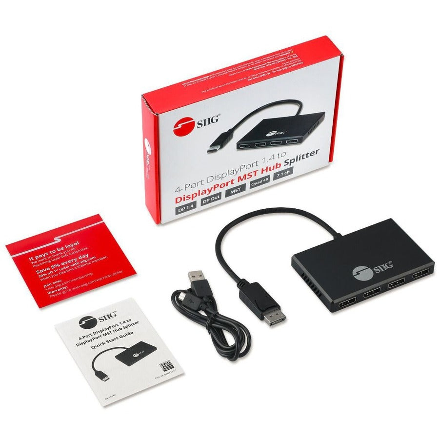 SIIG 8K 1x4 DisplayPort 1.4 to DisplayPort MST Hub Splitter CE-DP0R11-S1