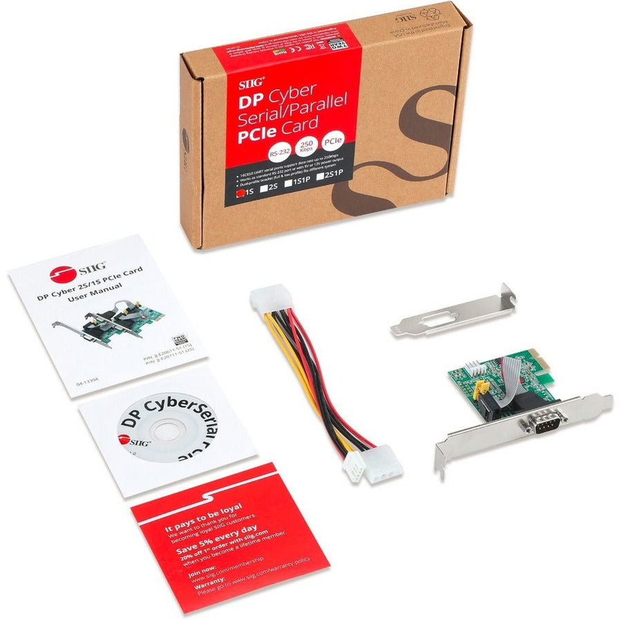 SIIG DP Cyber RS-232 1S PCIe Card - 250Kbps JJ-E20611-S1