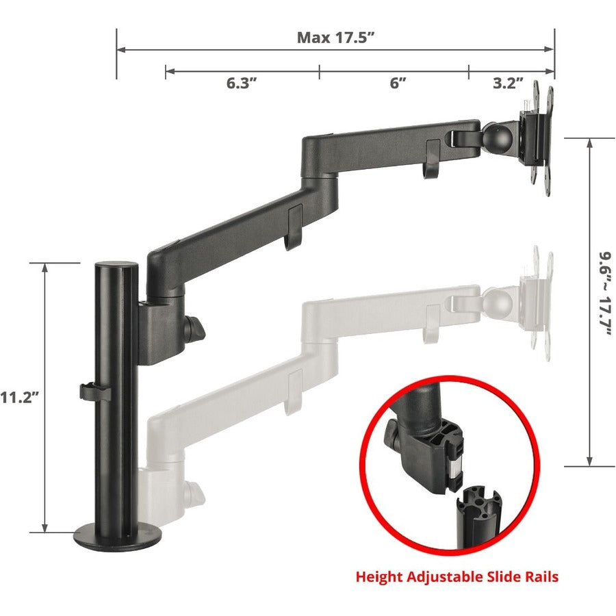 SIIG Single Pole Arm Multi-Angle Replaceable Articulating Monitor Desk Mount - 14 to 30"" CE-MT3D11-S1