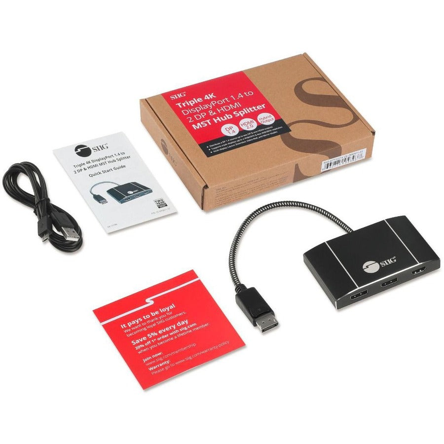 SIIG Triple 4K DisplayPort 1.4 to 2 DP & HDMI MST Hub Splitter CE-DP0N11-S1