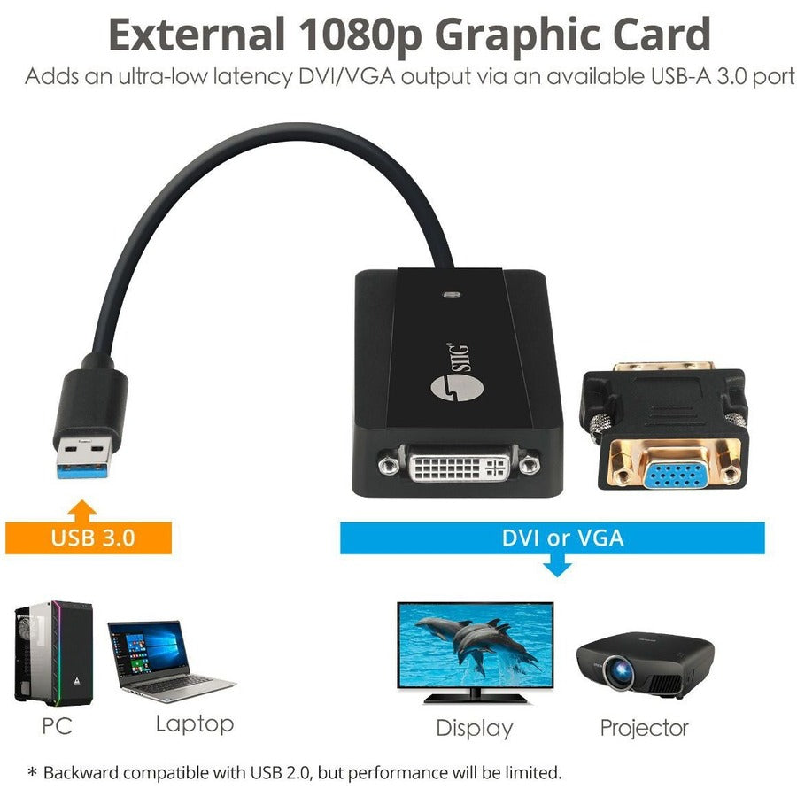 SIIG USB 3.0 to DVI / VGA Pro Adapter - 1080p @60Hz JU-DV0112-S2