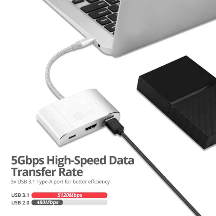 SIIG USB 3.1 Type-C Hub with HDMI & PD Charging Adapter - 4K Ready JU-H30612-S2
