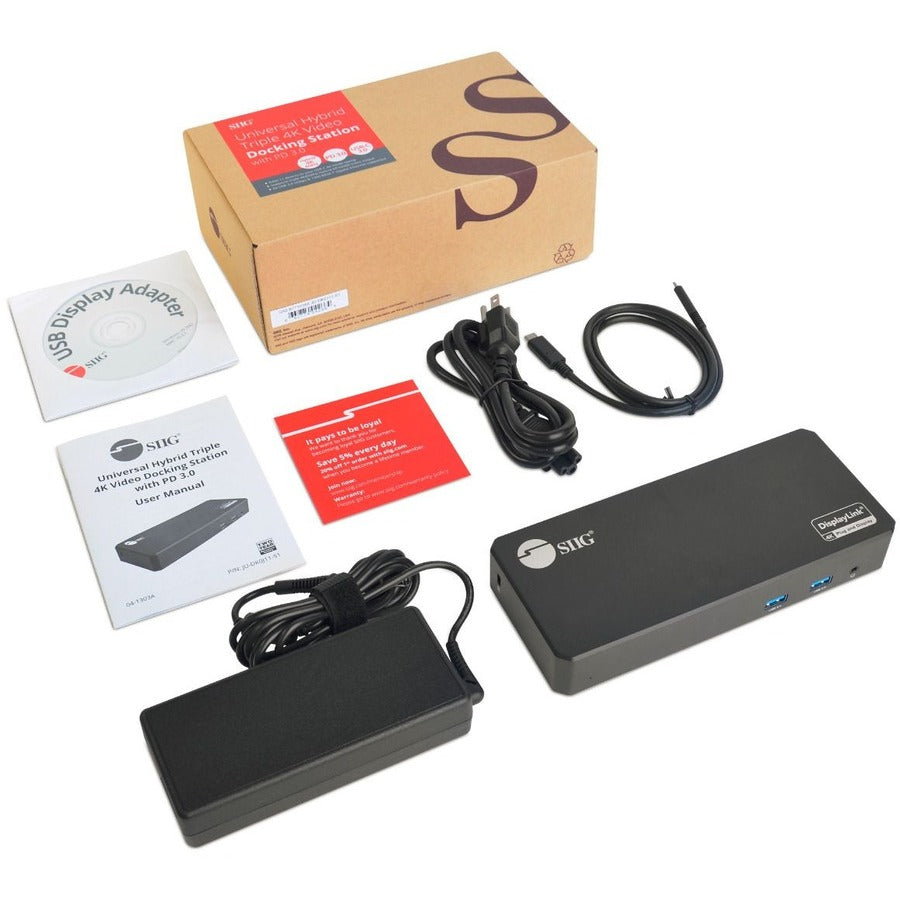 SIIG Universal Hybrid Triple 4K Video Docking Station with PD 3.0 100W JU-DK0J11-S1