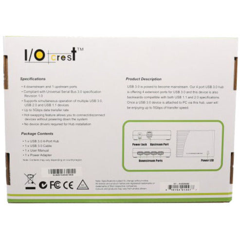 SYBA Multimedia 4 Port USB 3.0 Hub with Power Adapter SY-HUB20062