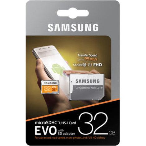 Samsung 32Gb Evo Microsdhc Uhs-I/U1 Memory Card With Adapter, Speed Up To 95Mb/S (Mb-Mp32Ga/Am)