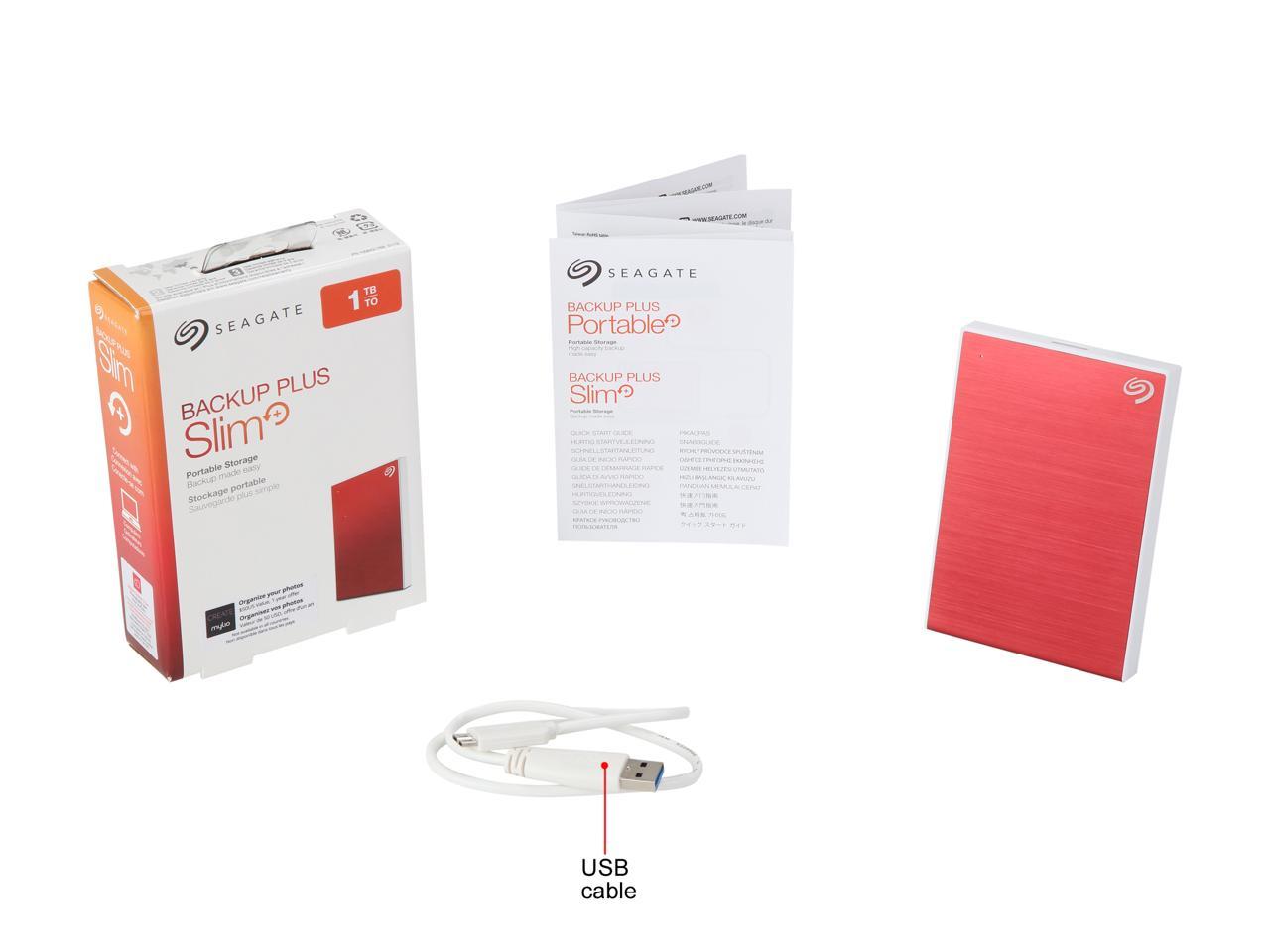 Seagate 1Tb Backup Plus Slim Portable External Hard Drive Usb 3.0 Sthn1000403 Red + 1Yr Mylio Create + 2Mo Adobe Cc Photography