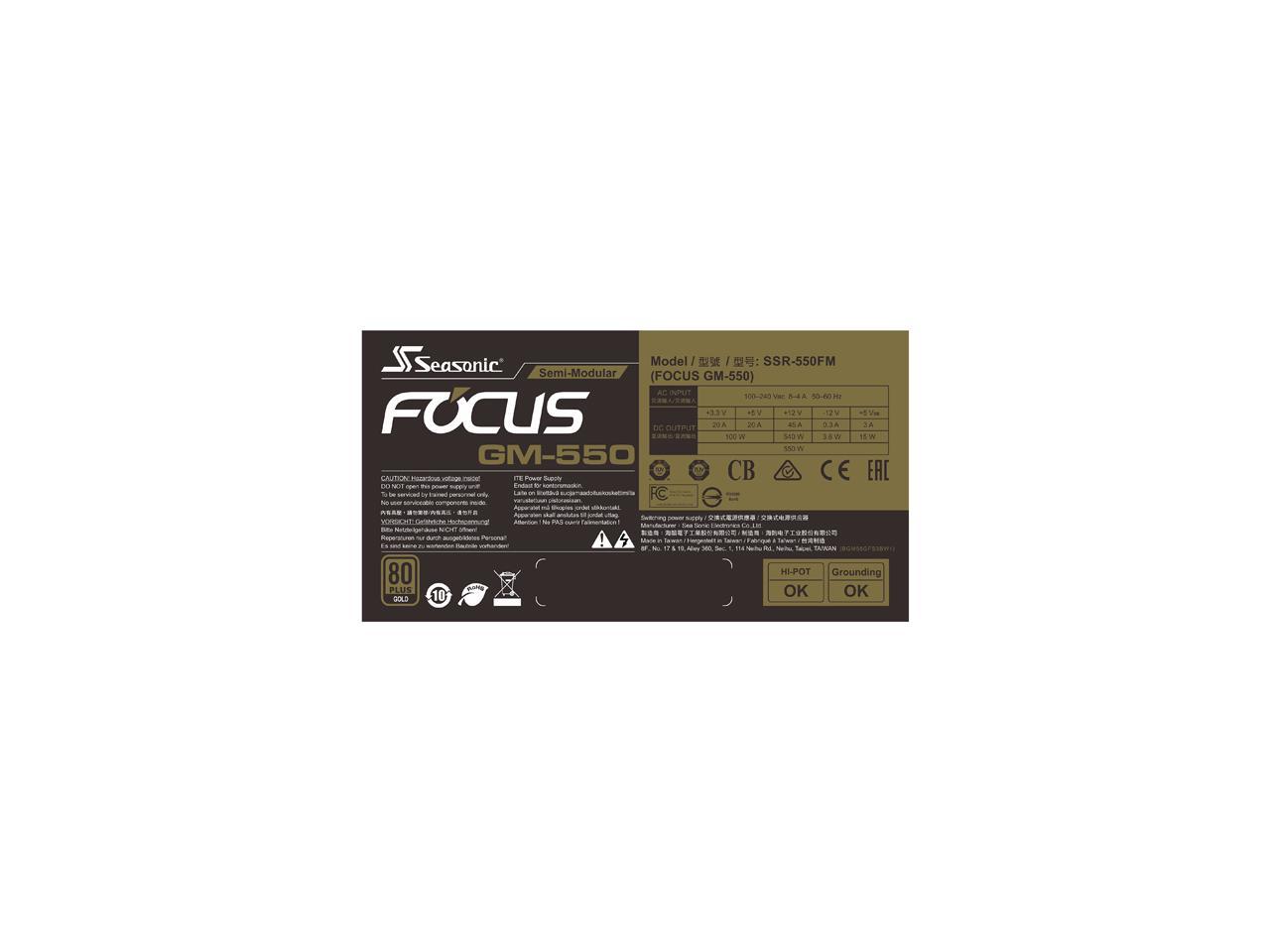 Seasonic Focus Gm-550, 550W 80+ Gold, Semi-Modular, Fits All Atx Systems, Fan Control In Silent