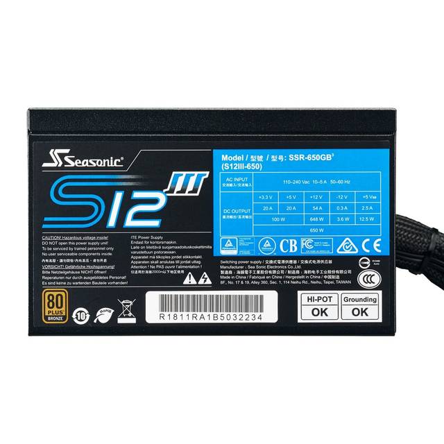 Seasonic S12Iii Series Ssr-650Gb3 650W 80 Plus Bronze Atx12V Power Supply