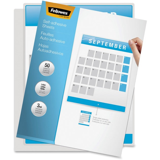 Self-Adhesive Laminating Sheets 3 mil - Cold Lamination Pouches Gloss Clear | Fellowes 5221502