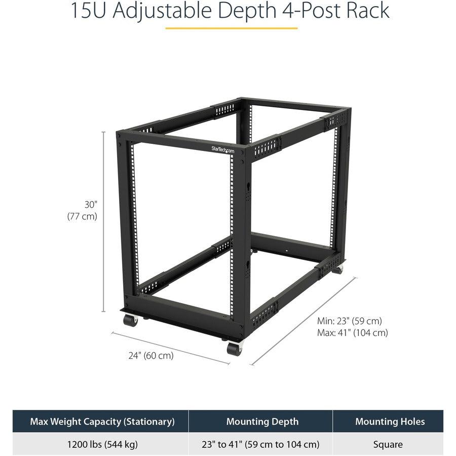 Server Rack 15U Mobile - Adjustable Depth Open Frame Rack | TecIsoft 4POSTRACK15U
