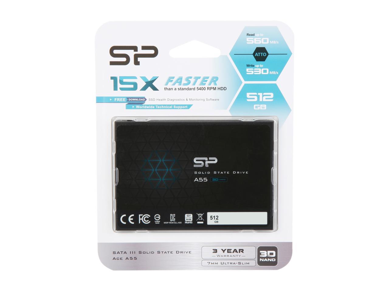 Silicon Power Ace A55 2.5" 512Gb Sata Iii 3D Nand Internal Solid State Drive (Ssd) Su512Gbss3A55S25Ne