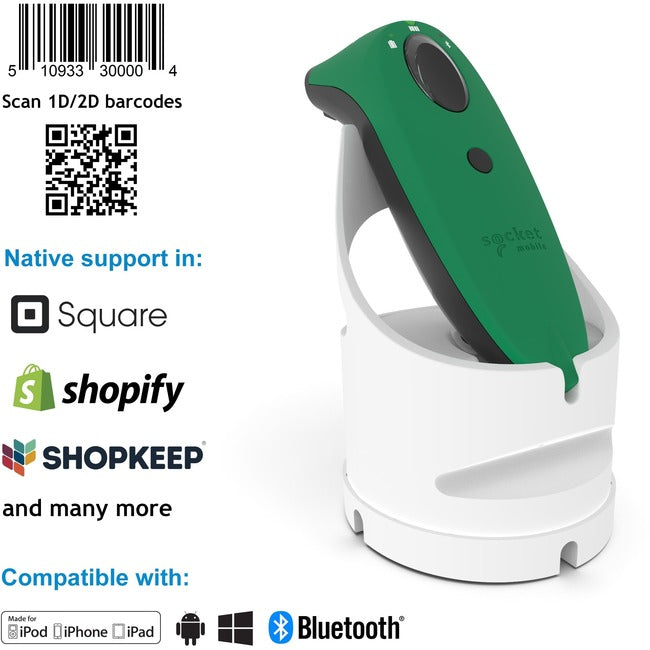 Socket Mobile Socketscan&Reg; S740, Universal Barcode Scanner, Green & White Dock