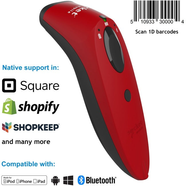 Socket Mobile Socketscan&Reg; S760, Ultimate Barcode Scanner, Dotcode & Travel Id Reader, Red