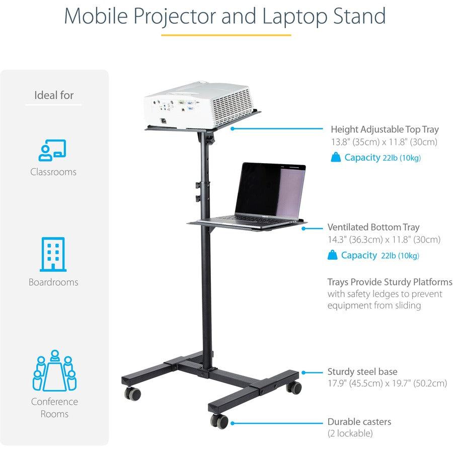 StarTech Heavy Duty Portable Projector Stand - 2 Shelves, 22lb Capacity ADJPROJCART