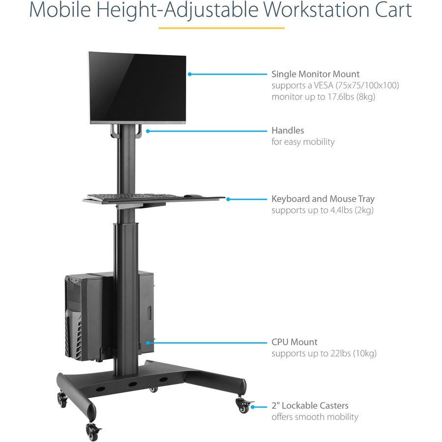 StarTech Mobile Workstation Cart with Monitor Mount and CPU Holder WKSTNCART