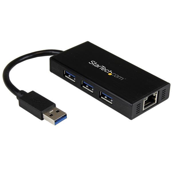 Startech.Com 3-Port Portable Usb 3.0 Hub Plus Gigabit Ethernet - Aluminum With Built-In Cable