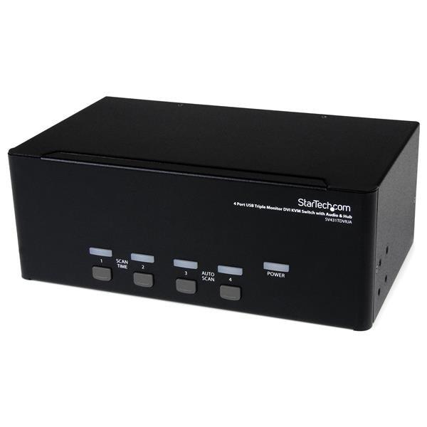 Startech.Com 4 Port Triple Monitor Dvi Usb Kvm Switch With Audio & Usb 2.0 Hub
