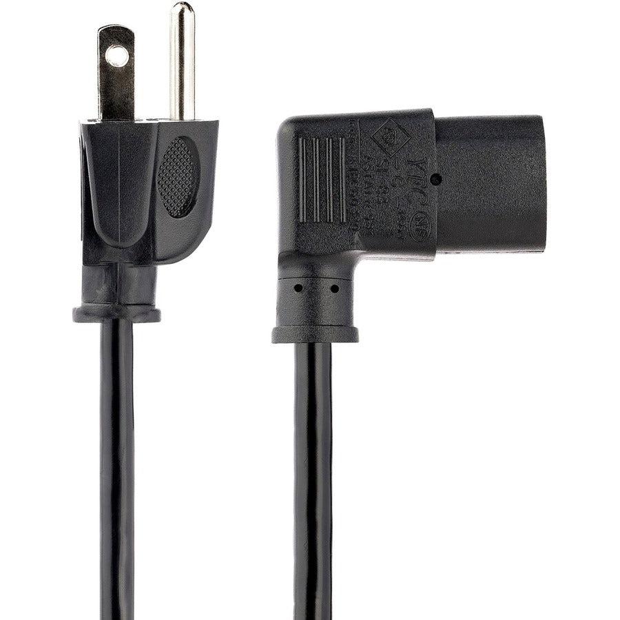 Startech.Com 10Ft (3M) Computer Power Cord, 18Awg, Nema 5-15P To Right Angle C13, 10A 125V, Black