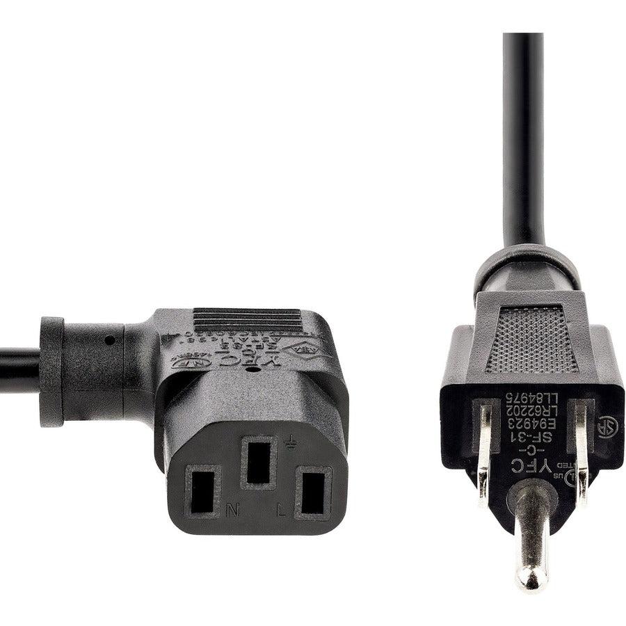 Startech.Com 10Ft (3M) Computer Power Cord, 18Awg, Nema 5-15P To Right Angle C13, 10A 125V, Black