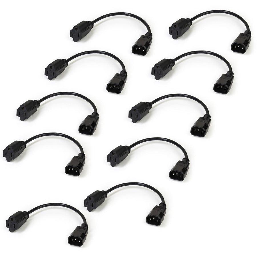 Startech.Com 1Ft (30Cm) Power Extension Cord, Iec 320 C14 To Nema 5-15R, 10A 125V, 18Awg, 10 Pack,
