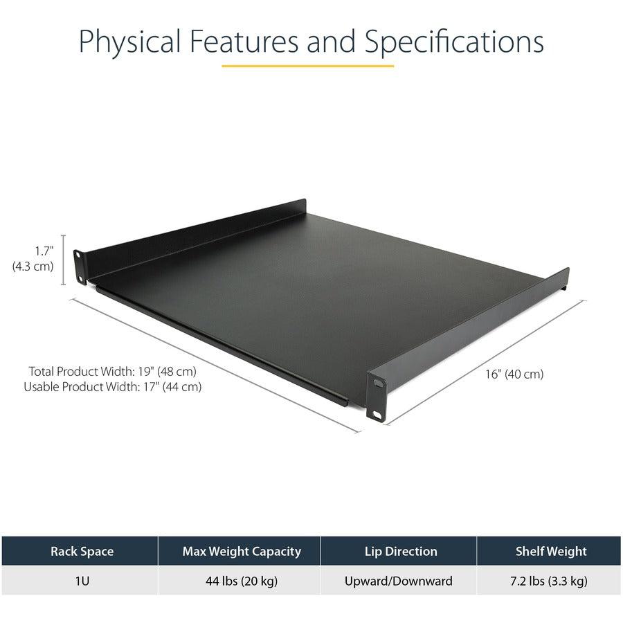 Startech.Com 1U Server Rack Shelf - Universal Rack Mount Cantilever Shelf For 19" Network Cabshelf116