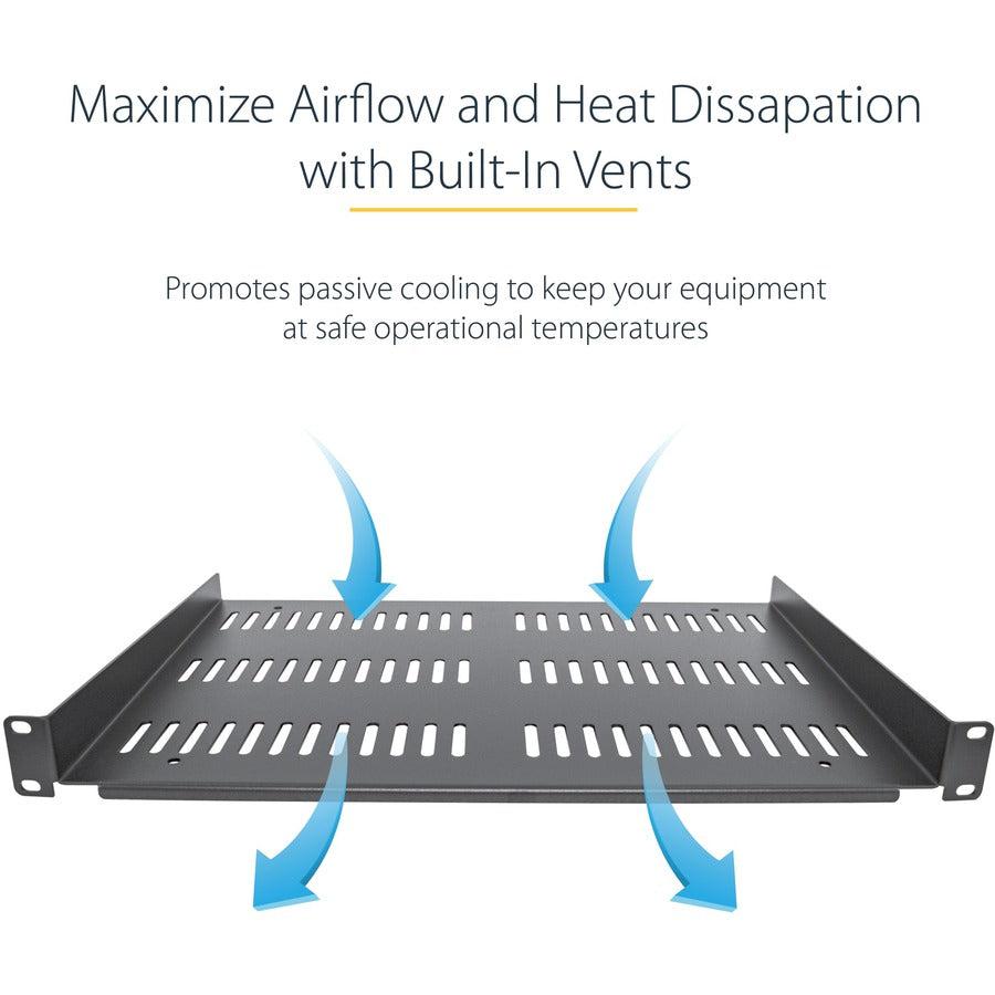 Startech.Com 1U Server Rack Shelf - Universal Vented Rack Mount Cantilever Tray For 19" Network Equipment Rack & Cabinet - Durable Design - Weight Capacity 55Lb/25Kg - 12" Deep Shelf, Black