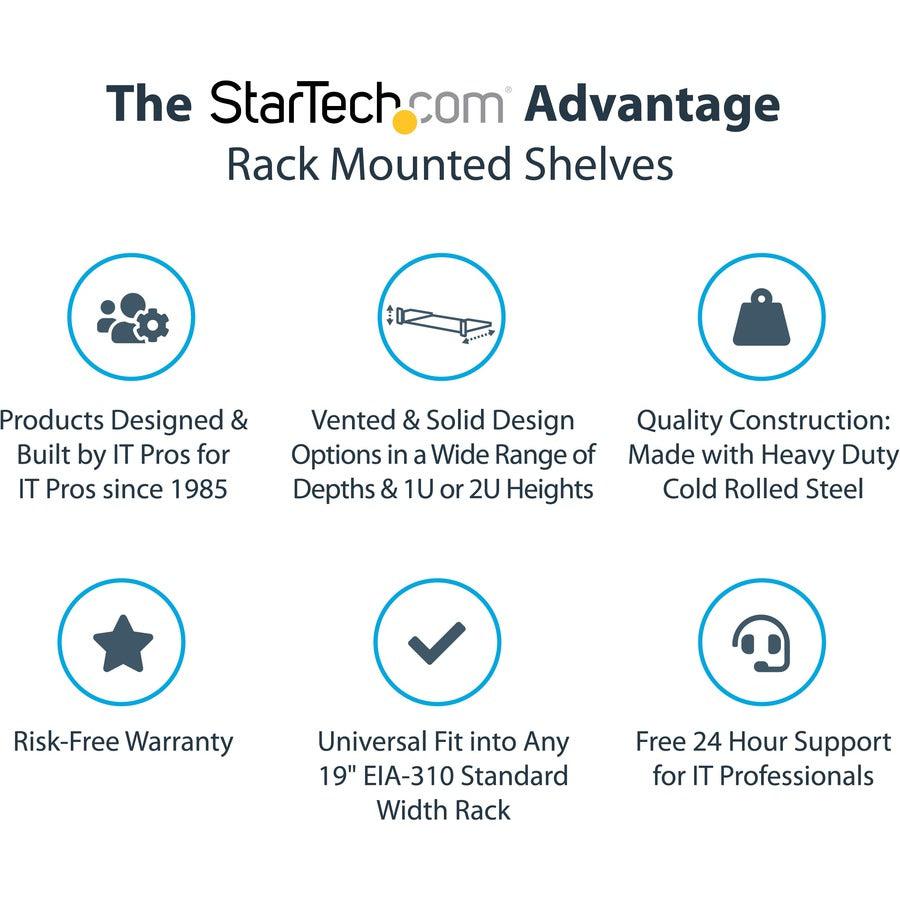 Startech.Com 1U Server Rack Shelf - Universal Vented Rack Mount Cantilever Tray For 19" Network Equipment Rack & Cabinet - Durable Design - Weight Capacity 55Lb/25Kg - 12" Deep Shelf, Black